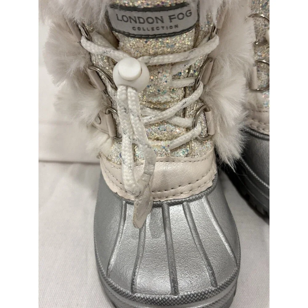 London Fog Kids‎ Silver Metallic Glitter Faux Fur Winter Snow Boots Size 8